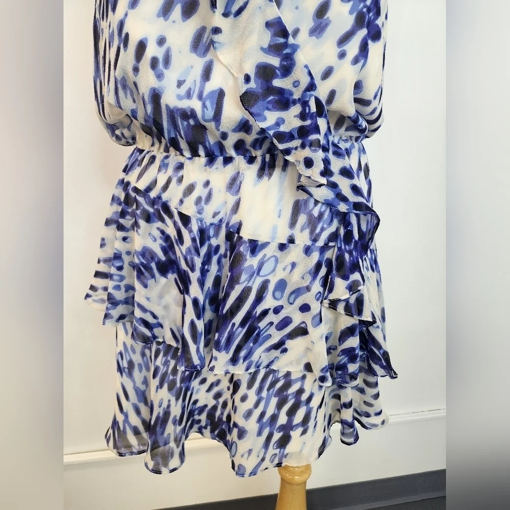 BCBGMaxAzria White and Blue Printed Mini Dress - Picture 12 of 16